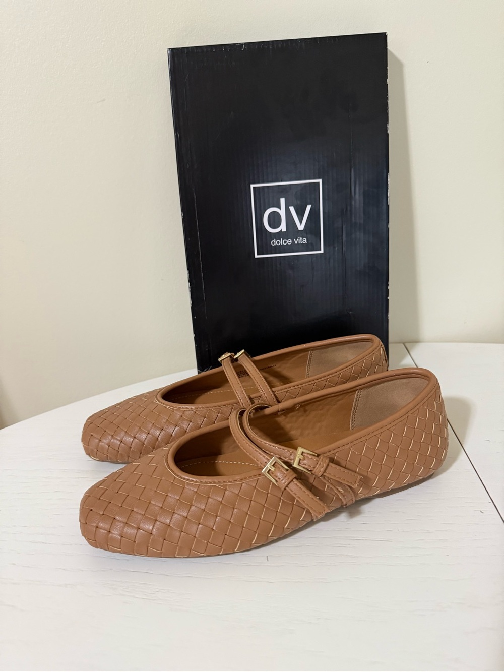 Dolce Vita Woven Tan Double-Strap Mary Jane Flats